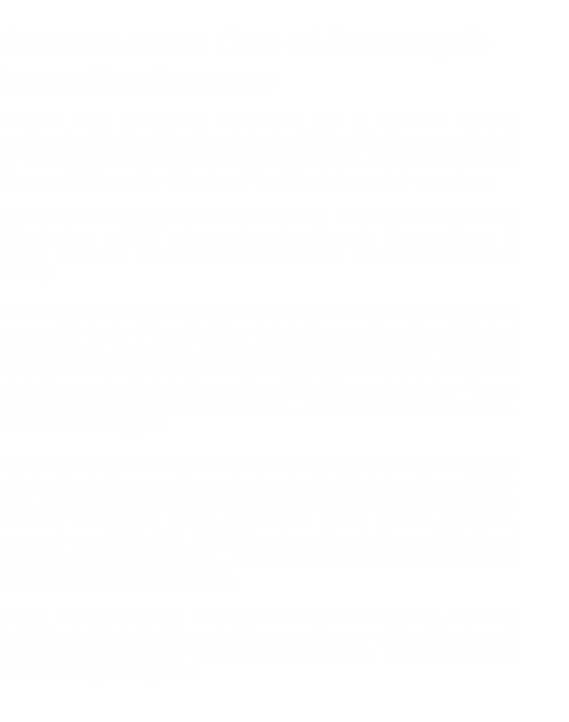 Sorrento Mesa: Core of San Diego’s Innovation Economy Sorrento Mesa, strategically located just east of I 805 and cen...
