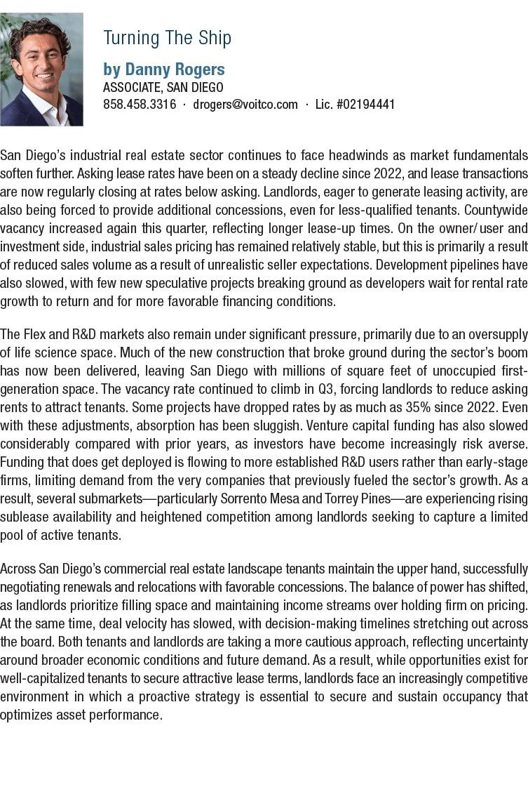  San Diego’s industrial real estate sector continues to face headwinds as market fundamentals soften further. Asking ...