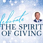 Celebrate the spirit of giving over field of snowflakes