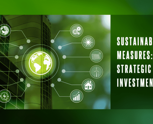 Sustainable measures - strategic investment overlayed globe with eco-friendly icons