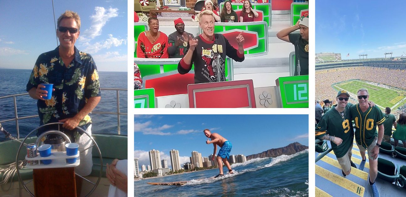 Todd Holley sailing, surfing, Price is Right contestant and enjoying a baseball game