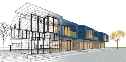 Multifamily townhome transition from sketch to real construction