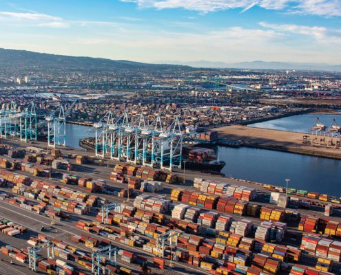 Aerial of logistic operations at the Port of Los Angeles