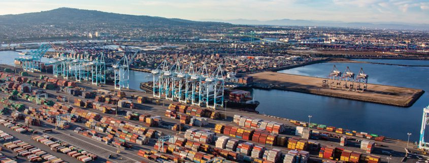 Aerial of logistic operations at the Port of Los Angeles