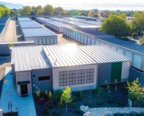 aerial view of an attractive and clean self-storage facility