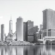 black and white Downtown San Diego skyline reflecting in the ocean