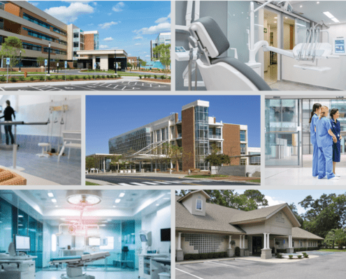 Collage of medical office buildings and medical uses