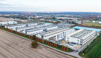 Aerial view of construction of new AI hub and Data center at the suburbs of Columbus, near Dublin Ohio in the middle of fields