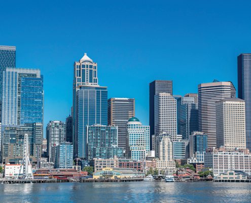 View of Downtown San Diego from the ocean on a bright sunny day