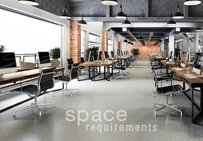 office space with words space requirements overlay