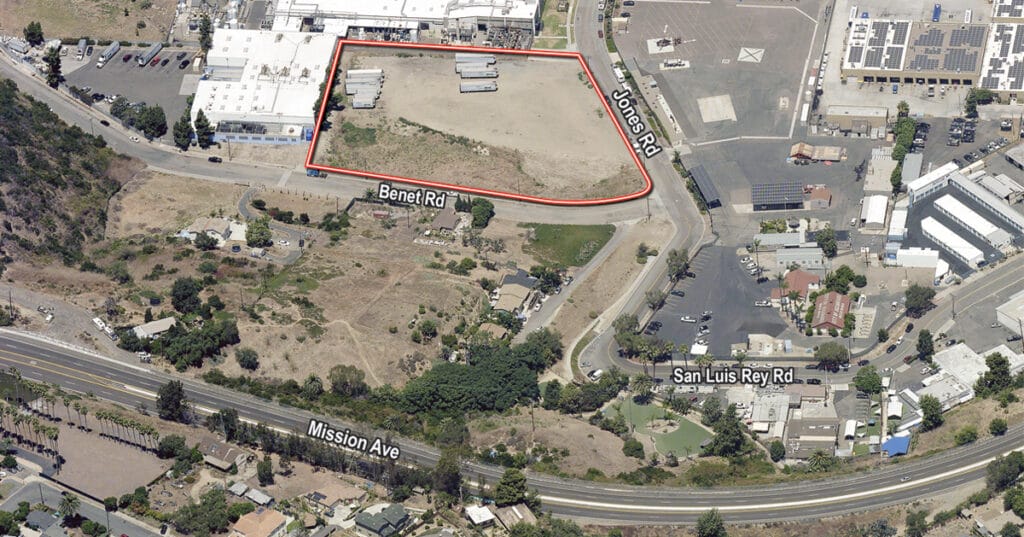 Oblique aerial of a land parcel at 137 Jones Road in Oceanside CA