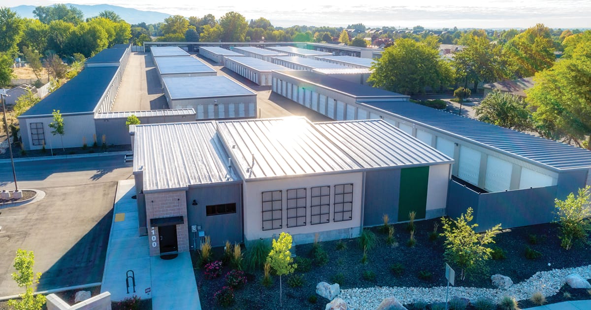 aerial view of an attractive and clean self-storage facility