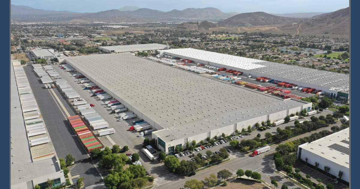 Aerial of 10681 Production Avenue in Fontana with mountains in the background