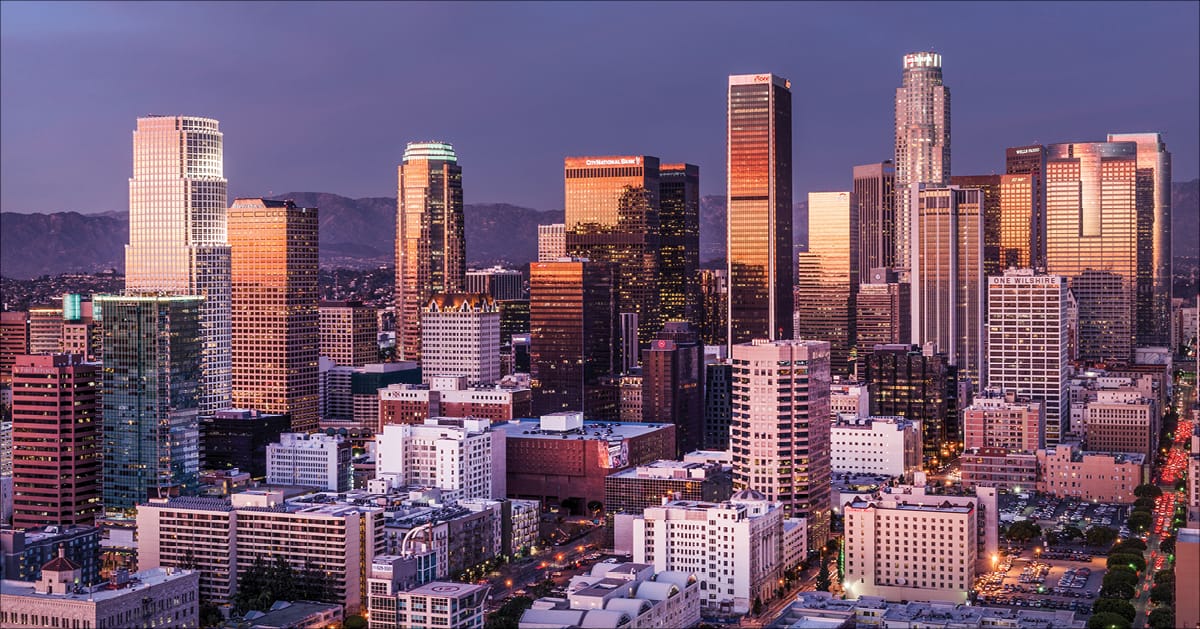 Downtown Los Angeles skyline at dusk