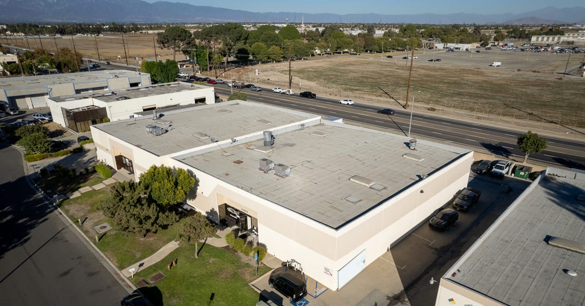 aerial of 14963 Sierra Bonita Lane in Chino with mountains in the background