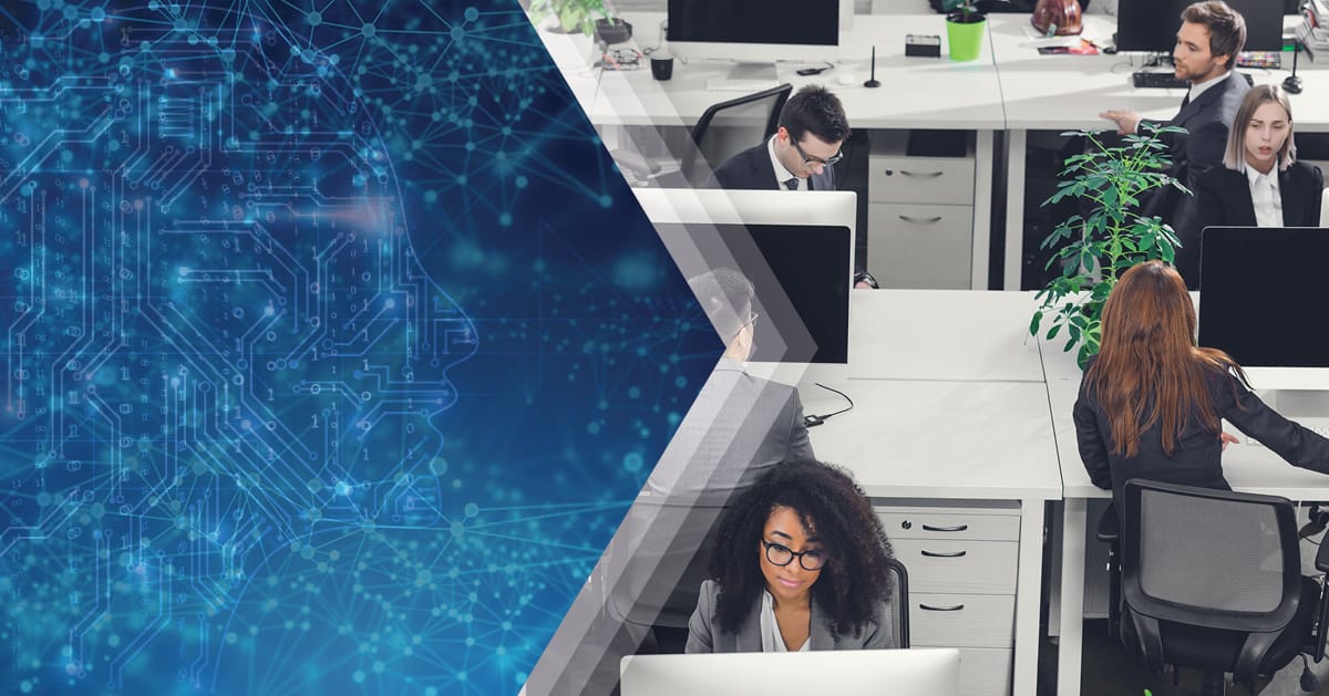 Busy office area with AI overlay