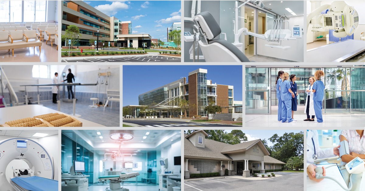 collage of medical office buildings and medical uses