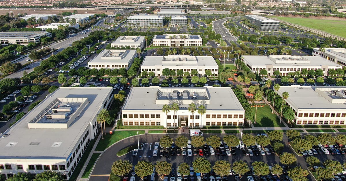 aerial view of an office park in Irvine California